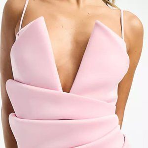 ASOS DESIGN exaggerated pleat v wire midi pencil dress in soft pink